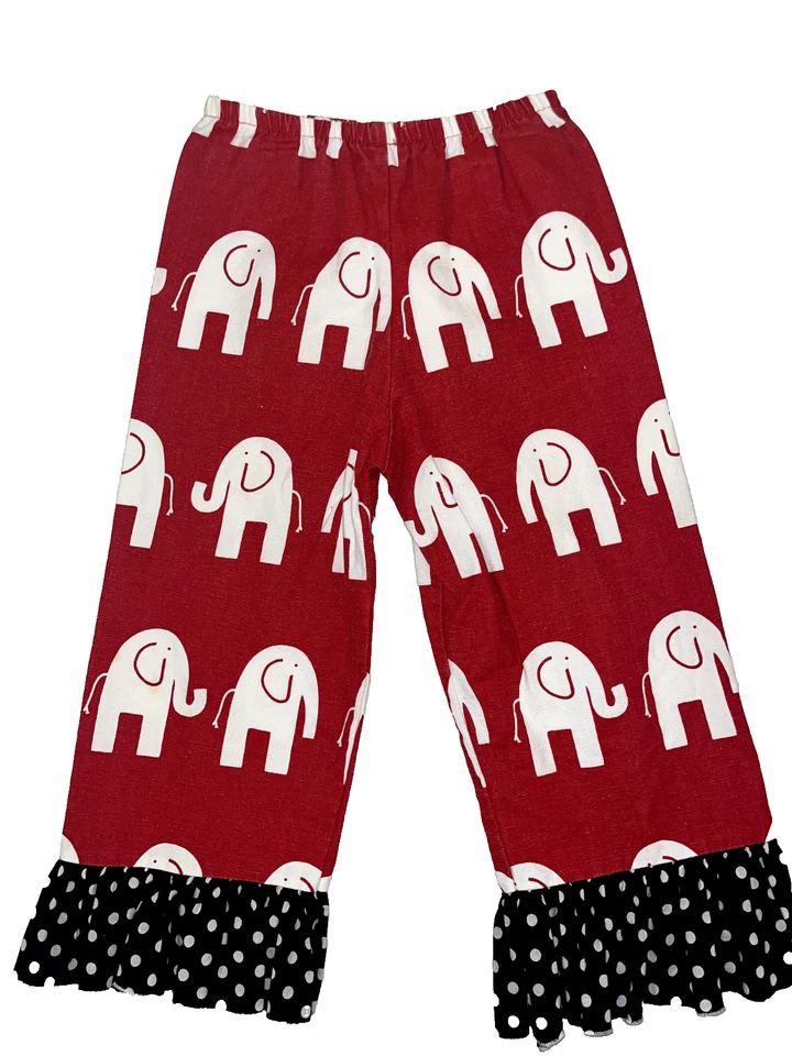 Boutique Red White Elephant Wide Leg Pants Black Dot Ruffles Girls 6 ROLL Tide - Image 2 of 4