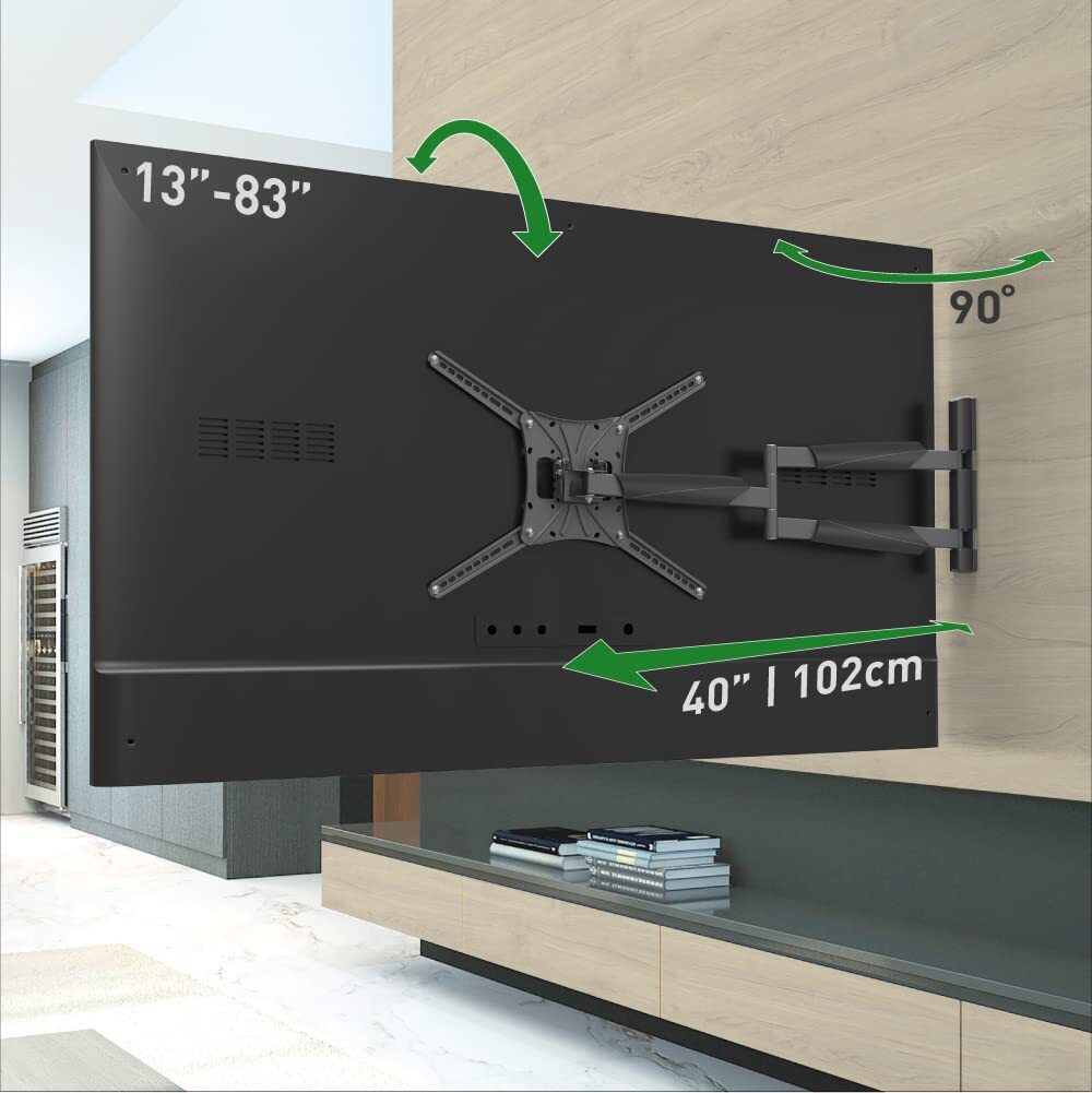 40'' Long TV Wall Mount, 13-83 inch Full Motion Articulating - 4 Movement Fla...