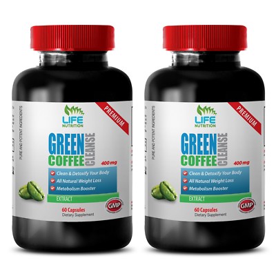natural fat burner - Green Coffee Cleanse 400mg - anti aging blend 2 Bottles