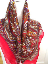 BERKSHIRE Red Paisley SCARF "SILKEN" Made in ITALY 30" Square
