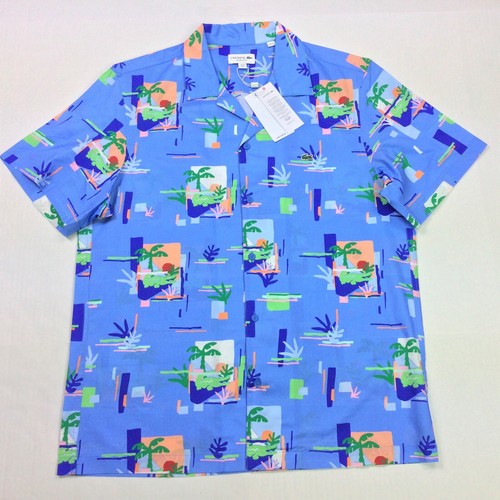 Lacoste Men Alligator Tropical Jungle Graphic Hawaiian Shirt L - Picture 2 of 7