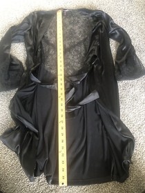 Victoria&rsquo;s Secret XS/S Women Black Satin Lace Robe Tie Front Sexy Kimono T2