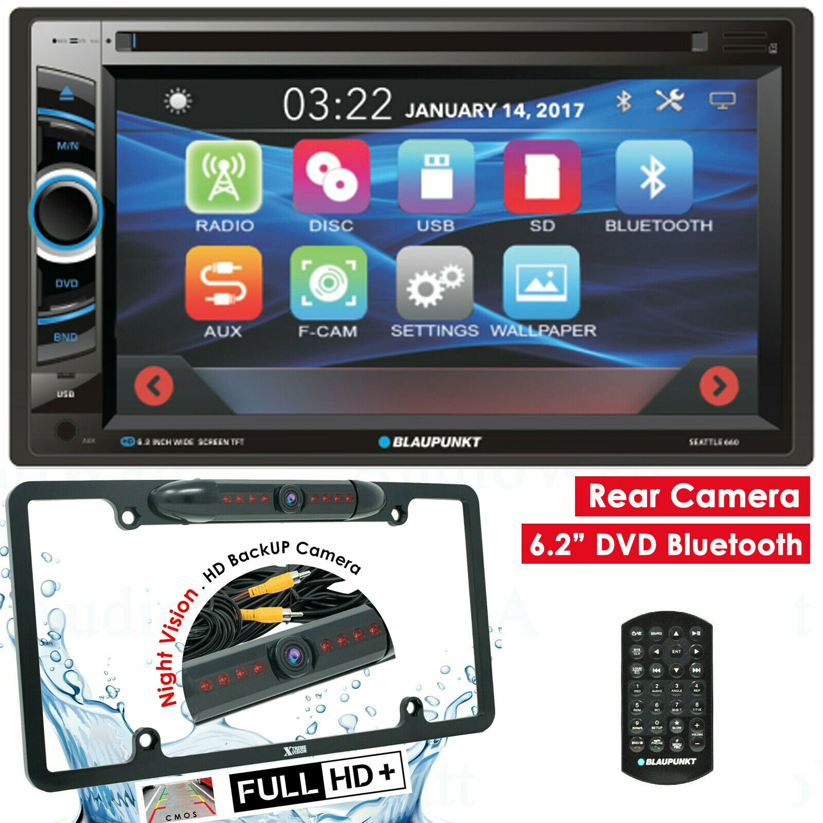 BLAUPUNKT 2 DIN 6.2" TOUCHSCREEN DVD BLUETOOTH CAR AUDIO STEREO + REAR CAM 30BK