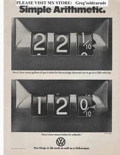 Original 1973 Volkswagen Beetle vintage print ad: "Simple Arithmetic."