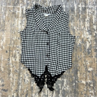 Vintage Paris Sport Club Cropped Top Black White Checked 1990 s small