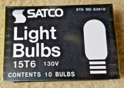 Satco 15T6 15W, 130V Box of 10 Clear Switchboard Light Bulbs Stock # S3910