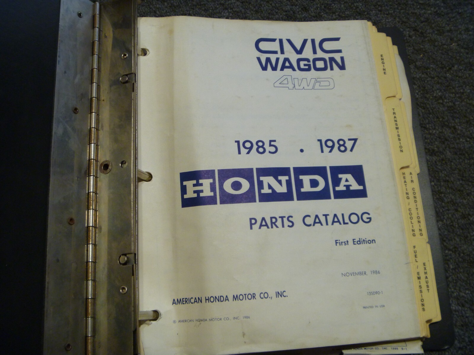 1985 1986 1987 Honda Civic Wagon 4WD Parts Catalog Manual 13SD90-1