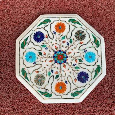 12'' Marble Coffee Center Table Top Inlay Malachite antique wall bird decor
