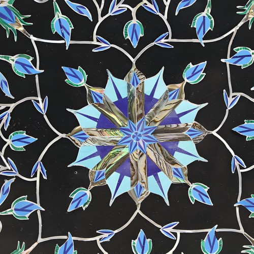 12" Display Black Marble Pietra Dura Inlay End Table Top Octagon Malachite stone - Picture 3 of 9