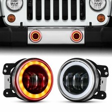 4 Round Led Fog Lights Driving Halo Combo Kit For Jeep Wrangler Jk Tj Lj Dodge