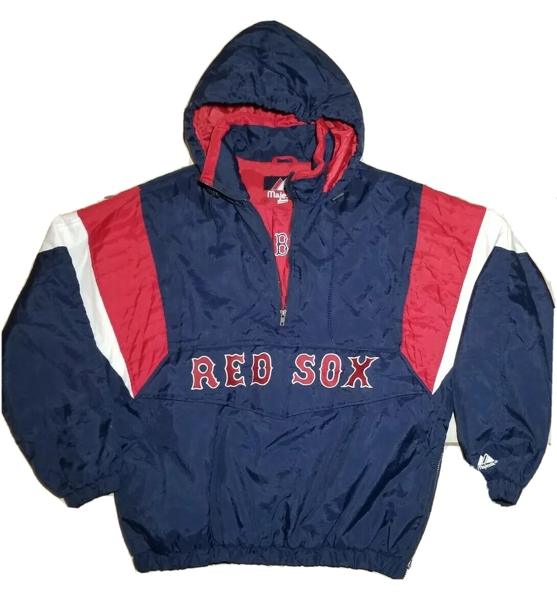 Vtg 90s Majestic MLB Boston Red Sox Big Logo Spellout Pullover 