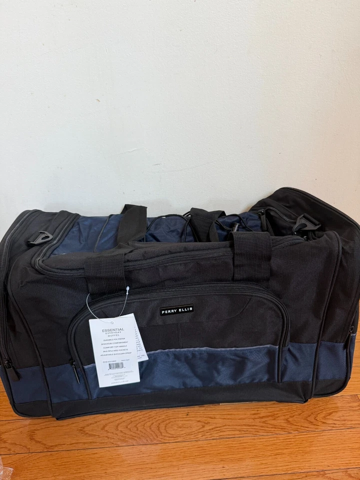 全新 Perry Ellis 22 英寸商务行李袋,黑色/海军蓝,均码 — 第 4/4 张图片