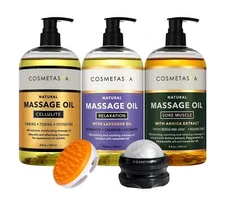 Cellulite, Sore Muscle & Lavender Relaxation Massage Oils with Roller Massage...