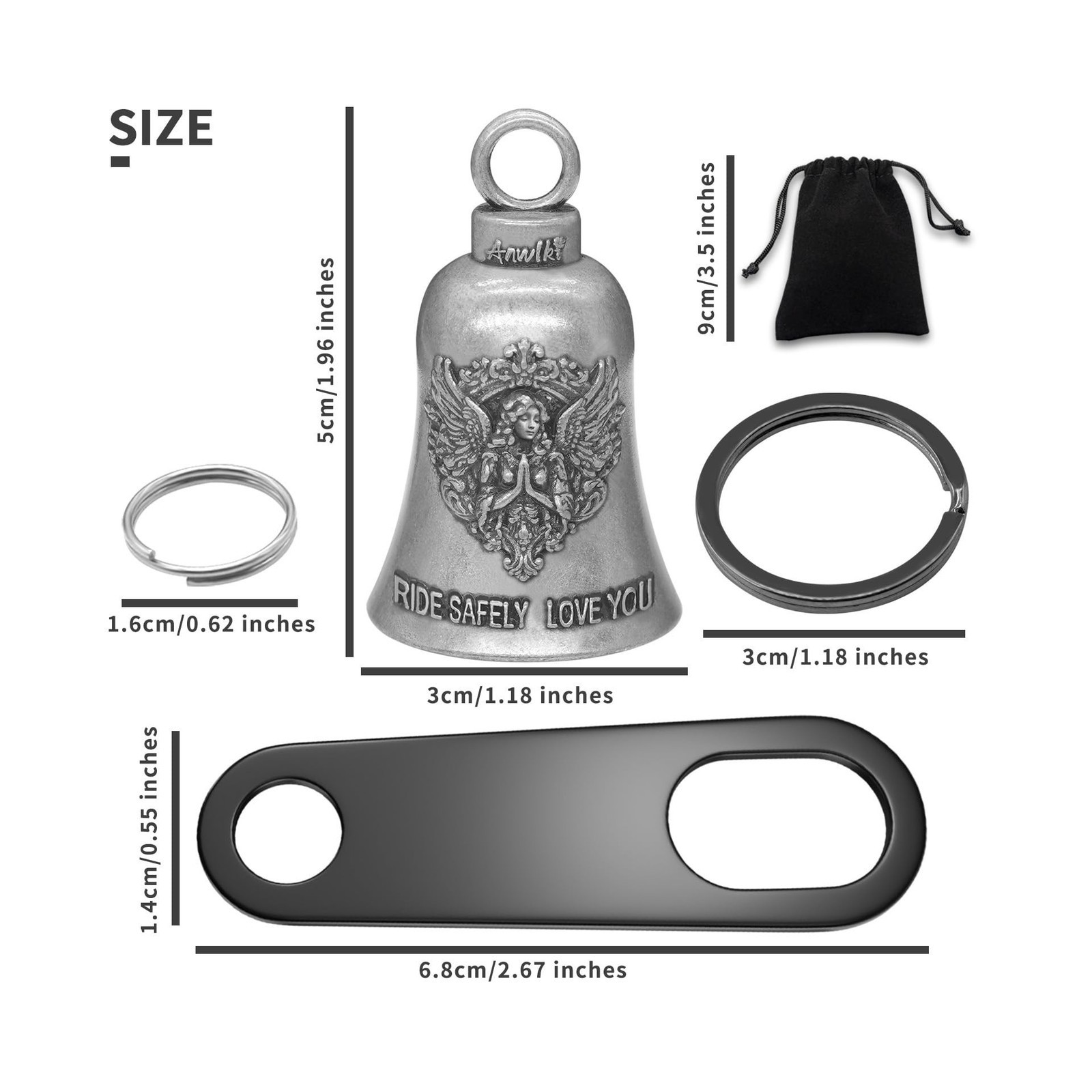 Motorcycle Bell - Biker Guardian, Luck Riding Bell w/ Key Chain