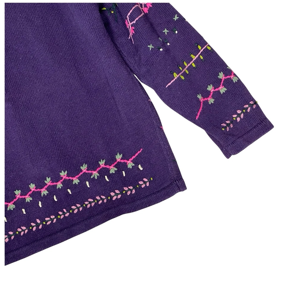 ВИНТАЖНЫЙ 90-х JOYCE XL вышитый цветочный кардиган фиолетовый бабушка коттеджкор - Изображение 4 из 4