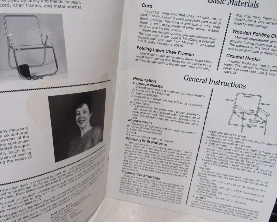 Plaid MACRAME CHAIRS Instruction Pattern Book 8700 12 Designs Patio Folding - Image 3 of 4