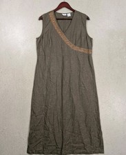 Women's Boho Linen Maxi Dress XL Green Embroidered Sleeveless Cottagecore Summer