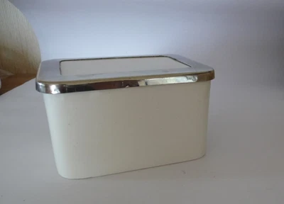 Art Deco Wächtersbach Deckeldose Keksdose Keramik cremeweiß Metallmontur - Bild 1 von 4