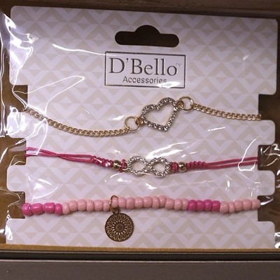 D'Bello Pink & Gold Beaded Adjustable Charm Bracelets with Heart & Infinity