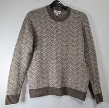 M S Jumper Mens Medium Brown Knitted Wool Mix Crew Neck Warm Sweater