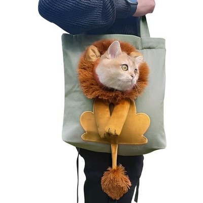Lion-Shaped Pet Canvas Shoulder Bag Portable Cat Carrier Tote Bag Breathable ...