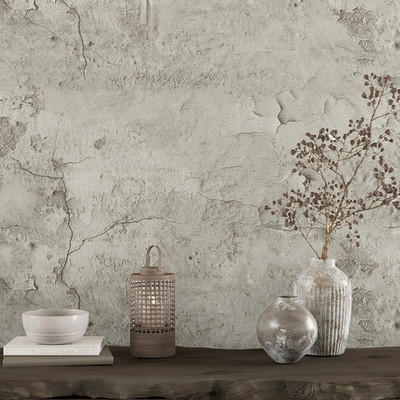 Renter-Friendly Peel and Stick Grunge Beige Concrete Wallpaper