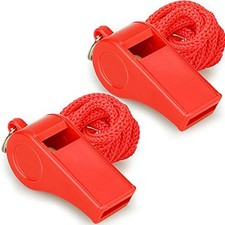 Red Emergency Whistles with Lanyard, Loud Crisp Sound, 2 Packs Plastic 