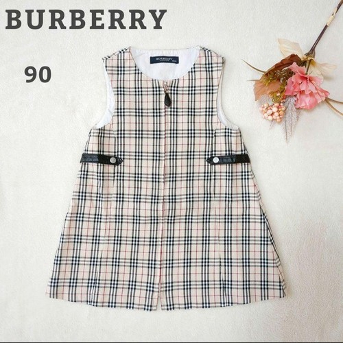 BURBERRY London Baby Girls Dress 90cm Nova Check Sleeveless Beige Leather Trim - Picture 12 of 12