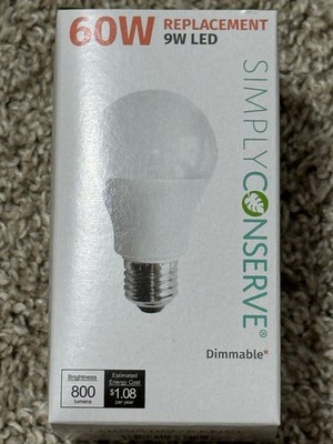 10x Simply Conserve 9W A19 LED Light Bulbs Dimmable (60W Eq) Soft White NIB