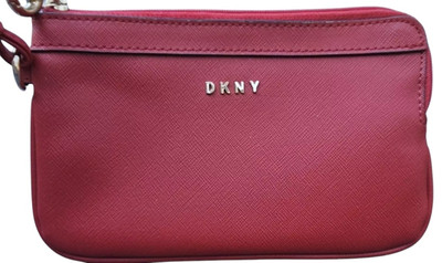 DKNY Bryant Wristlet/Clutch/Mini Purse/Red Faux Leather /Gold Hardware/7''Wx4.5''H