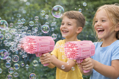 69 Hole Bazooka Bubble Machine Gun w Colorful Lights 12000 Bubbles PINK 2 Pack