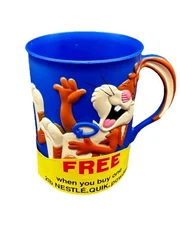 Vintage 1980s Nestle Quik Laughing Rabbit Blue Plastic Mug Cup