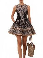 Zimmermann Balance Peplum Mini Dress Black Floral Silk Linen Size 3 US 10 Large