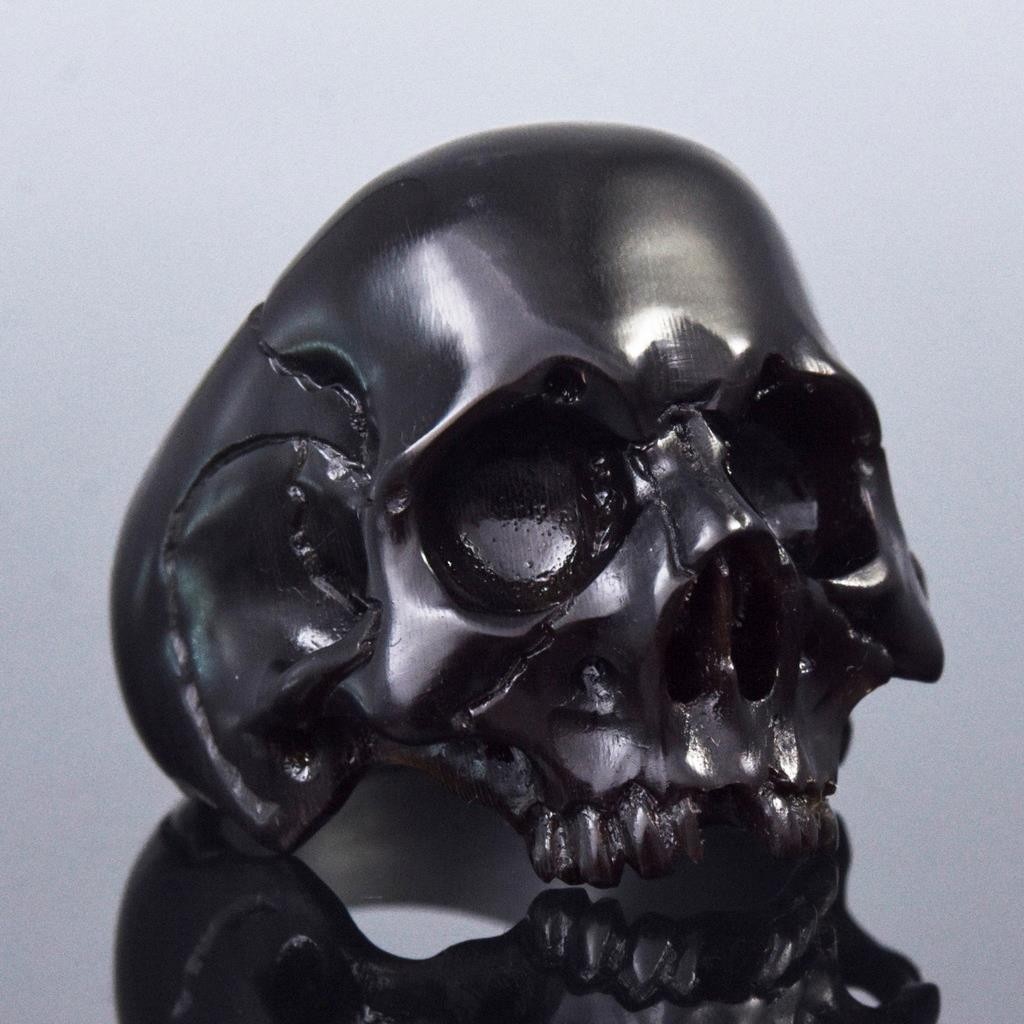 Skull Ring Size Natural Polished Black Horn Memento Mori Art