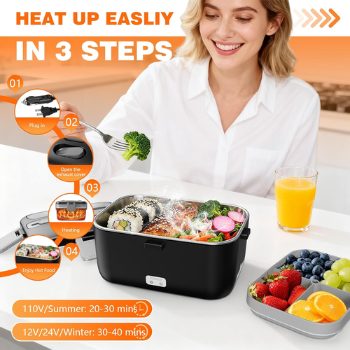 Electric Lunch Box for Adults, 2.8L Double Layer 100W Fast Heated Lunch Box, Hea - Picture 6 of 12