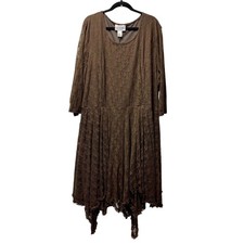 Back In The Saddle Dress 3X Brown Lace Hanky Hem Western Cottagecore Victorian