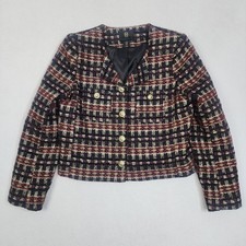 House of Harlow 1960 Tweed Jacket Womens Medium Multicolor Plaid Cropped Outdoor
