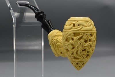 Deep carving Pickaxe Pipe By Altay  Block  MEERSCHAUM-NEW-HAND CARVED W Case#896