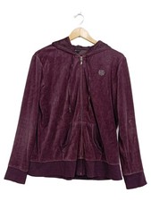 Tchibo Damen Sweatjacke Velour Kapuze Reißverschluss Lila Gr. 40 L Sportlich