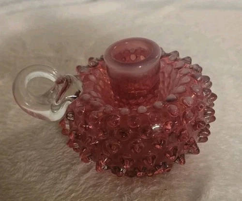 fenton cranberry opalescent hobnail glass candle holder Excellent