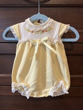 Vintage Carters Floral Lace Yellow Romper Bubble Shorts Size 9 Months