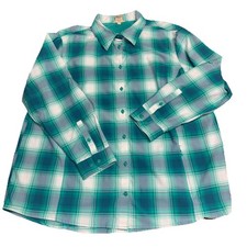 Women’s Duluth Trading Teal Plaid 1X Long Sleeve Button Up Vented Shirt Camping