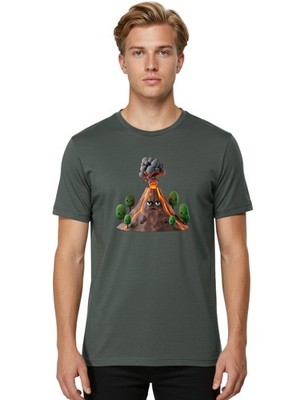 Angry-Volcano Mens Graphic Tee, 100% Cotton, Casual Summer Wear