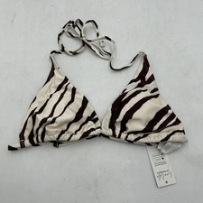 Cupshe Bikini Top Womens Medium Brown White Zebra Print Triangle Swim Halter NWT
