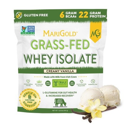 MariGold Grass-fed Whey Protein Isolate Powder - Creamy Vanilla Flavor - 1 Lb...
