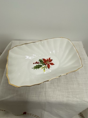 Royal Adderley Poinsettia Fine Bone China England Gold Trim Relish Candy Dish