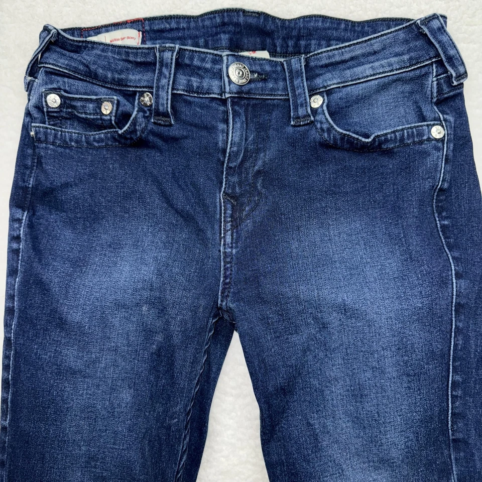 Pantalones de mezclilla True Religion para mujer 30 azul lavado oscuro ajustados elásticos herradura Foto 2 de 4