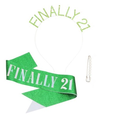 Semato 21st Birthday Sash & Rhinestone FINALLY 21 One Size, Green