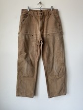 Carhartt B136 BRN Brown Dungaree Double Knee Jean 33X32 Work Fade Thrash Pants