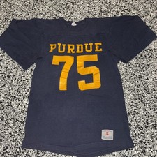 Vintage Purdue Champion Blue Bar Jersey Shirt Men's S Blue Yellow USA Made (50)